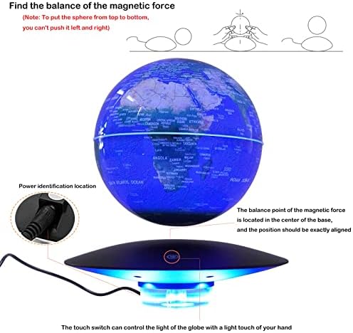 Magnetic Levitation Globe w/UFO-Shaped Base, 6 Inch LED Rotating Geographic Globe with RBG Light, Auto Rotation Suspended Floating World Map Night Light for Table Desk Decor Holiday Gift, Dark Blue - Image 4