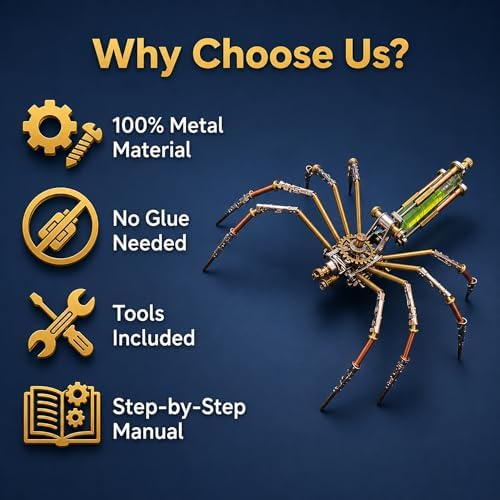 3D Metal Puzzles for Adults Teens-140+Pcs-Mechanical Spider Bee Insect Models-3 Hours to Build-Ideal for Birthday Gifts and Decorations(Mechanical Spider A) - Image 6