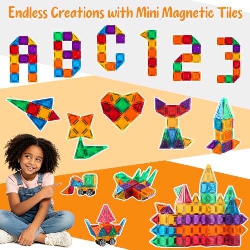 Bmag 100PCS Mini Magnetic Tiles Building Set with 2 Mini Cars - Image 6