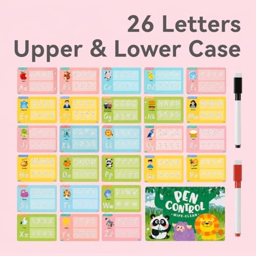 Reusable Alphabet Tracing Book for Kids, 30 Pages ABC Writing Practice with Dry-Erase Markers, Montessori Travel Toy for Preschool Learning (Animals & Letters) - Image 2