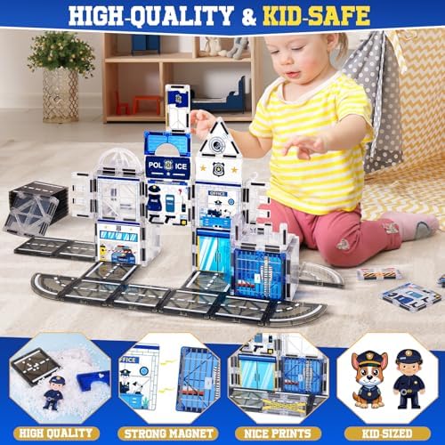 60PCS Police Station Magnetic Tiles Construction Set with 6 Magnetic Dolls - Image 5