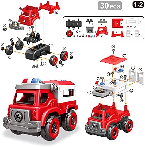 4-in-1 Take Apart Toys Truck with Electric Drill, DIY Assembly Fire Truck - Image 3