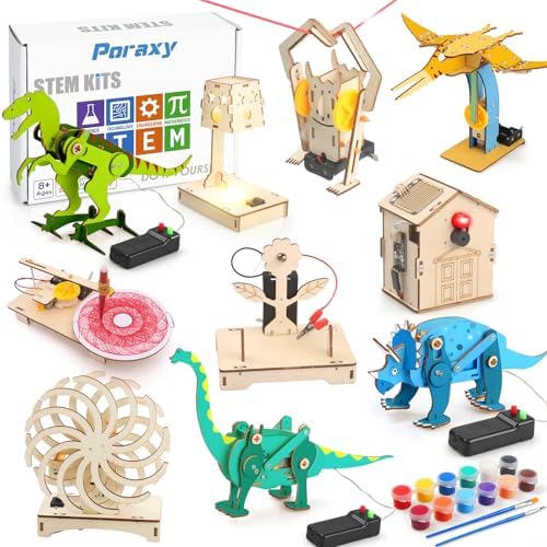 Poraxy 10 Sets 3D Puzzles Science Projects for Kids 8-12, STEM Kits for Kids Ages 6-8 5-7, Engineering Building Toys Dinosaurs Experiments Xmas Birthday Gifts 7 8 9 10 11 12 13 Yr Old Boys Girls by Poraxy