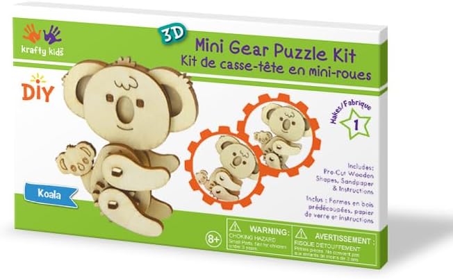 Wooden 3D Puzzle for Kids & Adults - Koala Model with Mechanical Gears, 1 Piece, 6.75 x 5.0 inches, Wood Craft, Ages 8+, Unisex - Image 3