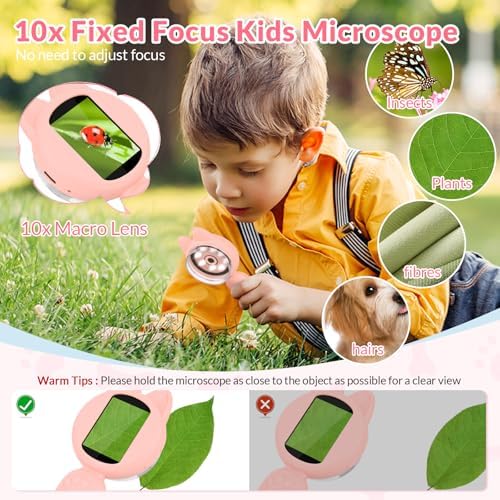 Mafiti Microscope for Kids Mini Pocket Handheld Kids Microscope Educational Science Kit Toys Xmas/Birthday Gifts for Aged 3-12 Girls Boys,Pink - Image 2