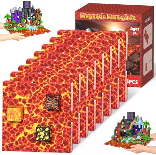 8PCS 4" x 4" Magnetic Building Block Base Plates for Kids, Strong Grip Magnetic Tiles Base Compatible with Most Popular Magnetic Blocks & Cubes, STEM Educational Toys for Boys Girls Ages 3+ (Lava) by GraceDuck