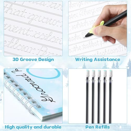 chiazllta Grooved Cursive Handwriting Workbook with Disappearing Ink Pens Magic Reusable Grooved Cursive Writing Practice for Beginners Kids Kickoff Student Workbook Homeschooling Supplies (Reading) - Image 3