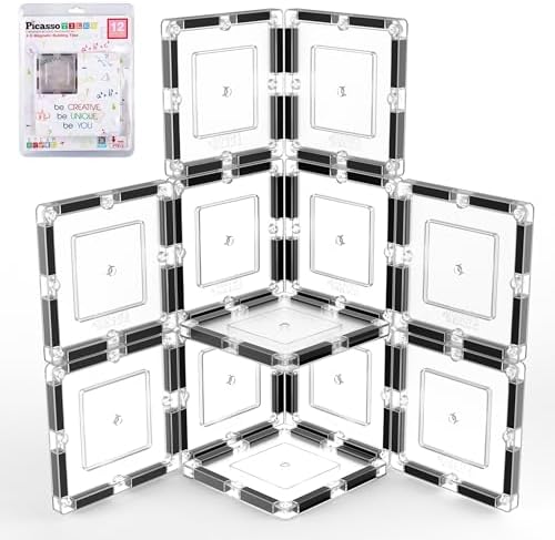 PicassoTiles Clear Transparent Magnetic Tile Expansion Set STEM Educational Construction Toy Kit for Kids Age 3 Plus Magnet Building Blocks Preschool Learning Creativity and Skill Development PTE13 by PicassoTiles