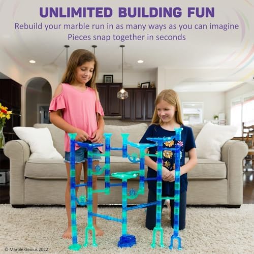 Marble Genius Marble Run Starter Set STEM Toy for Kids Ages 4-12 - 130 Complete Pieces (80 Translucent Marbulous Pieces and 50 Glass Marbles), Construction Building Block Toys, Theme (Ocean), - Image 4
