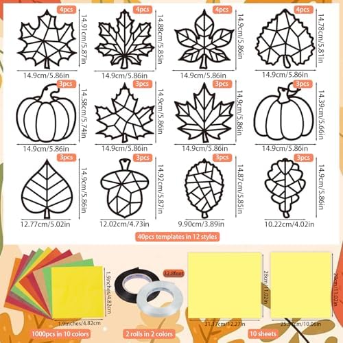 Renbuzhu 40PCS Fall Crafts Bulk: Leaves Pumpkins Paper Suncatchers DIY Kit for Autumn Thanksgiving Activities Decorations, Window Stained Glass Effect Art Supplies(Black Frame) - Image 4