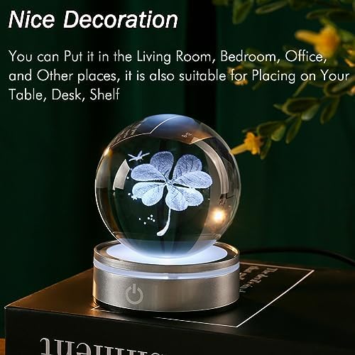 IFOLAINA Crystal Ball Lamp, 3D Four Leaf Clover K9 Decorative Night Light, Clear, 3.15 inches, Rechargeable USB, Ideal Gift for Her Birthday, Wedding, Anniversary - Image 6