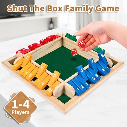 Shut The Box Game 2-4 Players Classic Dice Board Game 10 Numbers Table Math Games Traditional Wooden Family Game for Night Pub Bar Classroom Travel Improves Mathematical Skills - Image 6