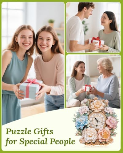 3D Wooden Puzzles for Adults, Flower Clock with Pendulum Model Kit, 3D Puzzles for Adults Room Home Decor DIY Wall Clock Kit, Holiday Birthday Christmas Day Gifts for Men Women - Image 7