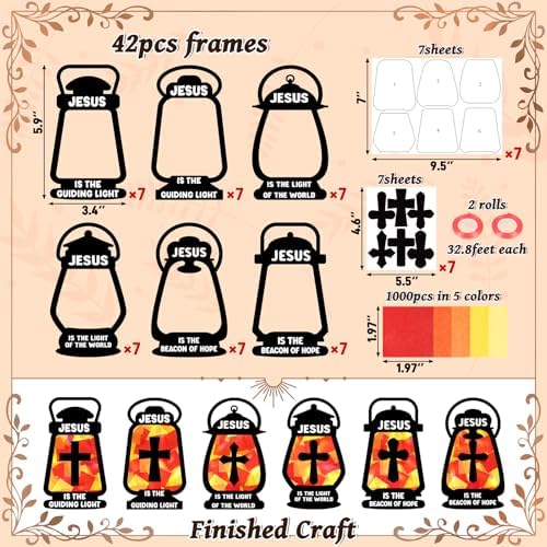 42PCS Sunday School VBS Crafts Bulk: Black Paper Oil-Lamp Nativity Suncatchers,Jesus Religious Christian Classroom Camping Activity DIY Kits Gifts Church Decorations,Window Stained Glass Effect - Image 4