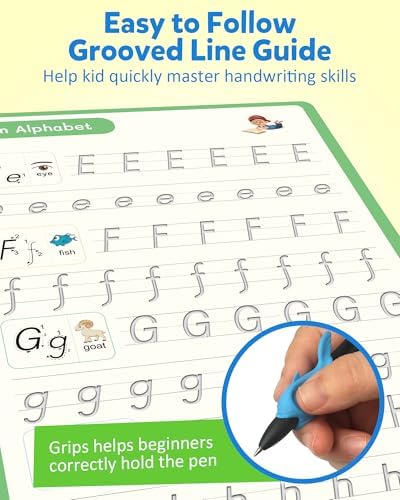Coogam 6Pcs Magic Grooved Writing Practice for Kids, Grooved Handwriting Copybook with Pens, Learn to Write Number Letter Tracing Workbook for Kids Age 3-8 Preschool Learning Activities - Image 3