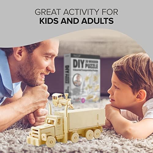 Hands Craft DIY 3D Wooden Puzzle – 6 Assorted Transportation Bundle Pack Set Brain Teaser Puzzles Educational STEM Toy Adults and Kids to Build Safe and Non-Toxic Easy Punch Out Premium Wood JP2B3 - Image 7