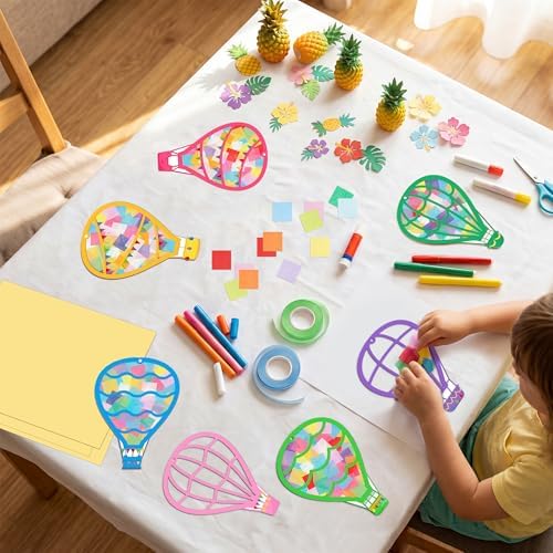 Renbuzhu 48PCS Back to School Crafts: Paper Hot Air Balloon Suncatchers DIY Kits, Summer Window Stained Glass Effect Art Supplies - Image 3