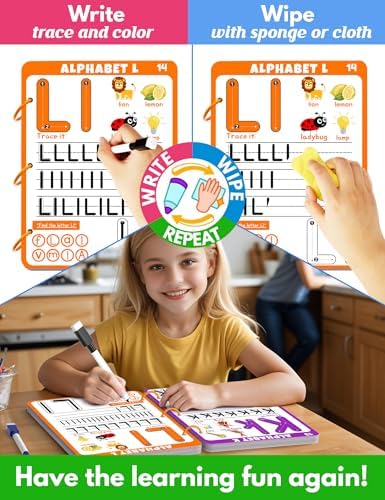 Preschool Learning Activities Educational Workbook, 62 Reusable Pages Pre Kindergarten Workbooks, Number Letter Tracing Books for Kids, Autism Learning Materials, ABC Busy Book for Kids Ages 3-7 - Image 3
