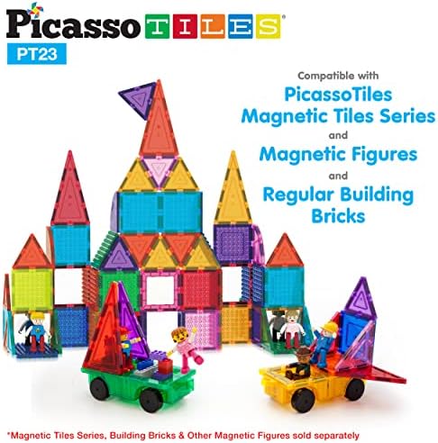PicassoTiles Magnetic Car Play Set with Action Figures for Kids 3+ - STEM Building Block Vehicle Toy - Image 2
