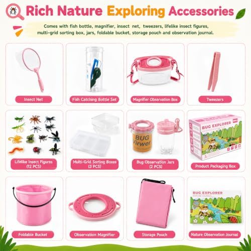Bug Catcher for Kids Pink, Outdoor Toys Ages 4-14, Bug Exploration Playset - Image 3