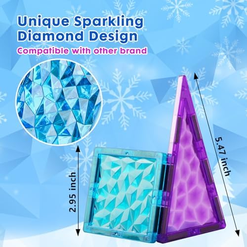 Magnetic Tiles 26 pcs Frozen Castle Magnetic Tiles - 3D Diamond Building Blocks, STEM Educational Kids Toys for Pretend Play, Birthday Gifts Montessori Sensory Educational Magnet Toys - Image 2