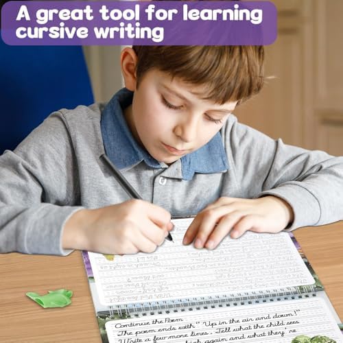 gisgfim Grooved Cursive Handwriting Workbook Magic Reusable Grooved Cursive Handwriting Practice Guided Tracing with Disappearing Ink Pens for Beginners Kids Learning Activities Supplies (Poems) - Image 5