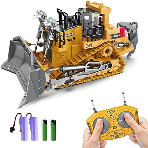 Dwi Dowellin Rc Bulldozer Toys for Boys,Construction Remote Control Bulldozer with Metal bulldozing Shovel Lights/Sounds for Kids Boys by DwiDowellin