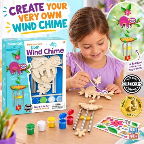 Works of Ahhh... Sloth Wind Chime Craft Kit - Classic Wood Paint Set for Kids, Includes Real Wood, Paints & Instructions - Image 5
