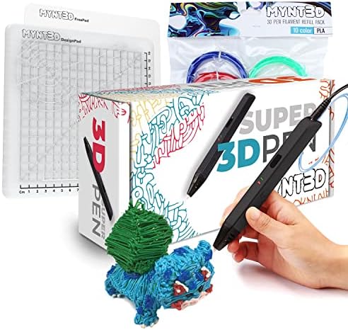 MYNT3D Super 3D Pen + 10 Color PLA Filament + DesignPad Mat Kit by MYNT3D
