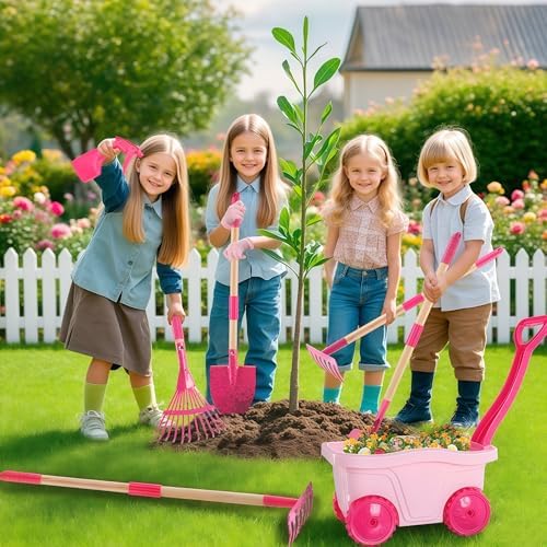 Duckura Kids Gardening Set with Wheelbarrow, Metal Garden Tools for Girls - Image 4