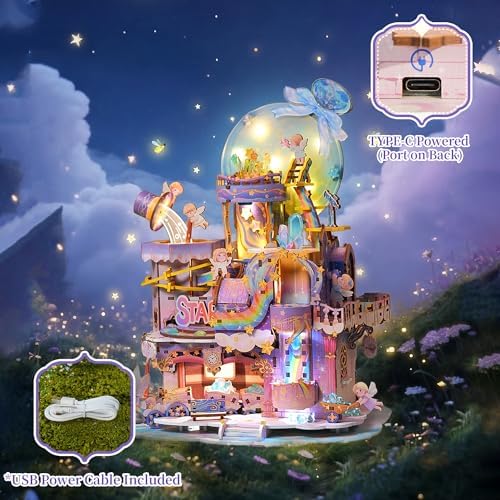 Tonecheer 3D Wooden Puzzle for Adults - Star Workshop, Mechanical Transmission Model Kit, Dynamic DIY Building Set with Music & Lights, Miniature House Kit Ideas - Image 4