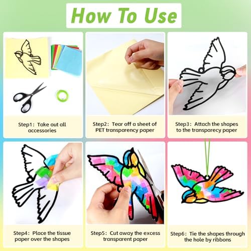 Qyeahkj 36 Set Spring Bird Suncatchers Crafts for Kids DIY Bird Window Tissue Paper Craft Kit Animal Hanging Decor for Summer School Home Activity Art Project Birthday Party Favor Gift - Image 4