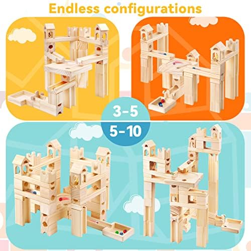 Wooden Marble Run for Kids, 80 Pieces Maze Construction Building Play Set - Image 4