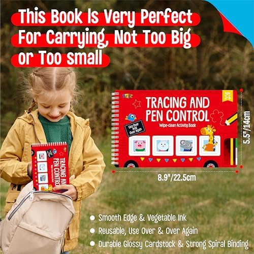 Tracing & Pen Control Pad for Kids, 30 Pages Reusable & Erasable Handwriting & Drawing Practices, Alphabet ABC and Number 123 Tracing Workbook Educational Montessori Tool for Autism, Toddlers 3-5 - Image 4