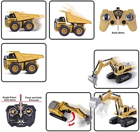 JOYIN 2 PCS Remote Control Construction Vehicle Toy Set, Friction-Powered RC Excavator & RC Dump Truck with Lights and Sounds for Imaginative Play, Birthday Gifts for Boys Girls - Image 5