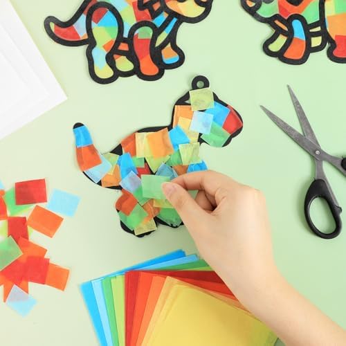 Qyeahkj 36 Set Dinosaur Suncatchers Crafts for DIY Dinosaur Tissue Paper Crafts Window Stained Glass Effect Dino Hanging Decor Home Creative Activity Art Projects Birthday Party Favor Gift - Image 5