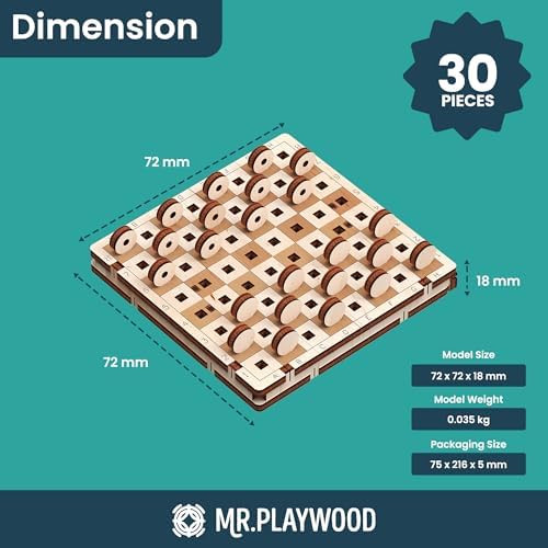 Mr. Playwood 3D Mechanical Wooden Checkers Board Game – Portable Pocket Size DIY Puzzle Kit – Travel Strategy Set for Teens & Adults - Image 5