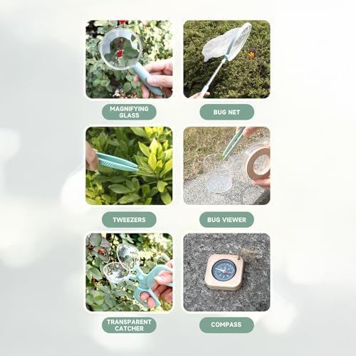 Kids Nature Explorer Kit, Bug Catcher Set with Insect Habitat, Butterfly Net, Magnifier, Tweezers, Compass and Insect Cards,Wooden Bug Catcher Kit for Ages 3-12, Science STEM Learning Gift - Image 5