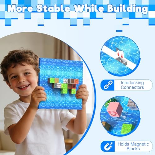 4PCS 4" x 4" Magnetic Building Block Base Plates for Kids, Strong Grip Magnetic blocks Base Compatible with Most Popular Magnetic Blocks & Cubes, STEM Educational Toys for Boys Girls Ages 3+ (Water） - Image 2