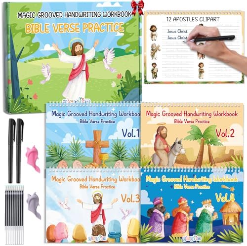 gisgfim Bible Magic Grooved Writing Practice Books for Kids Reusable Grooved Handwriting Workbooks for Kids Ages 3-8 Tracing Bible Magic Copybooks for Christian Activity Sunday School Gifts Prizes by gisgfim