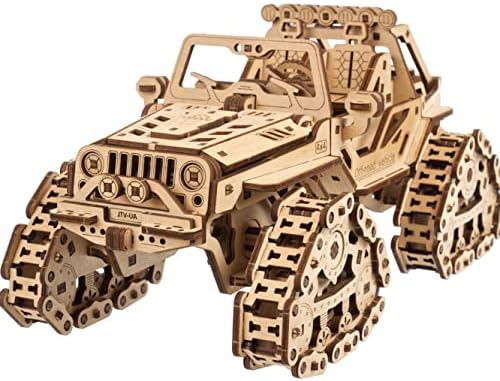 UGEARS Tracked Off-Road Vehicle - 4WD Model Vehicle Kits to Build - DIY 3D Car Model Puzzle with Spring Motor, 2 Driving Modes, Openable Hood with Engine - 3D Wooden Puzzles for Adults by UGEARS-ModelingJoy