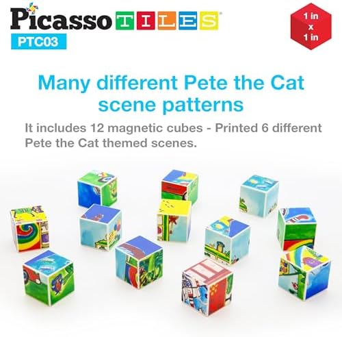 PicassoTiles Magnetic Tiles Pete the Cat Magnet Puzzle Cube Set 6 Cartoon Theme Mix and Match Brain Teaser STEM Educational Toy for Kids Toddlers Preschool Age 3 Plus Sensory Learning Play Kit PTC03 - Image 5