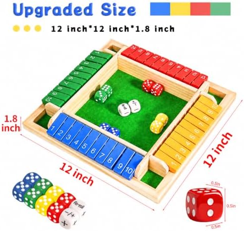 Shut The Box Dice Game 12 Inch Upgraded 2-4 Player Wooden Dice Game Math Addition Games Close The Box Family Wooden Dice Board Game for Kids Adults, Tabletop Version for Classroom, Home, Party or Bar - Image 4