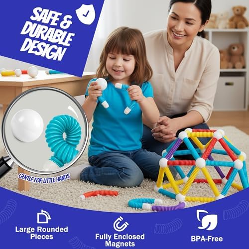 Flexible Magnetic Tubes for Kids, 66 PCS STEM Learning Builder Set - Image 4