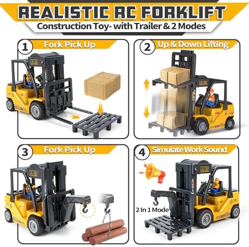 RC Forklift Toy, Rc Construction Vehicles with Trailer for Kids 6+ - Image 5