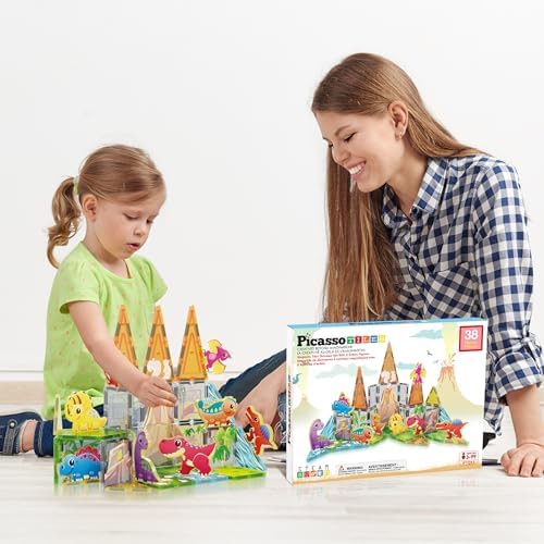 PicassoTiles Dinosaur Magnetic Tiles, STEM Building Blocks Toy Set Ages 3+ - Image 2