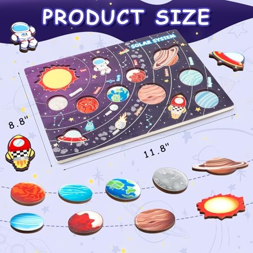 Wooden Solar System Puzzle for Kids, Toddler Montessori Planets Puzzle Toys - Image 6