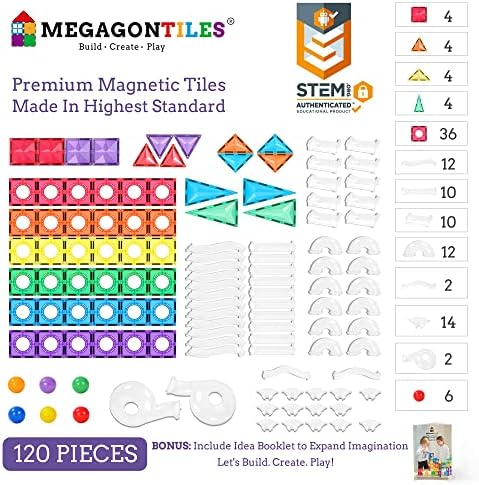 MEGAGONTILES Marble Run Magnetic Tiles Set 120PCS | STEM-Authenticated Magnetic Building Blocks with Marble Track Pieces | Educational Construction Toy for Kids Ages 3–8 (Boys & Girls) - Image 2