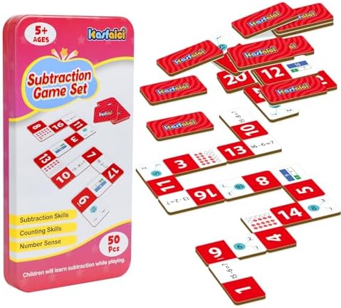 Kasfalci Subtraction Dominoes Set,Math Manipulatives Games for Kids,Counting Toys,Learning Games,Preschool Learning Activities,Homeschool Supplies,Kindergarten Classroom Must Haves,1st 2nd 3rd Grade by Kasfalci
