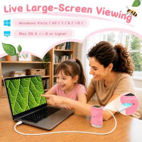 SEEKID Microscope for Kids 200-1000X, STEM Toy Science Kit for Kid(Pink) - Image 5